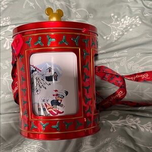 SOLD Disney Red and Green Holiday Tin with Mickey Design